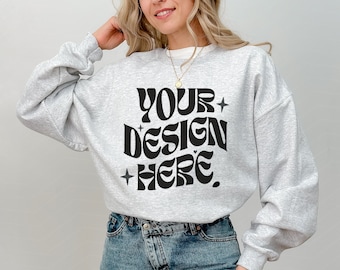 Gildan 18000 Ash Mockup Ash Sweatshirt Mockup Oversized Mockup Ash Sweater Mockup Heather Grey 18000 Gildan Mockup Crewneck Trendy Mock