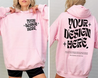 Light Pink Gildan Front Back Hoodie Gildan 18500 Mockup Print on Back Gildan Pink Hoodie Mockup Oversized Hoodie Mockup Pink Model Mockup