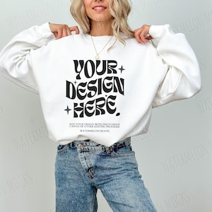 Gildan 18000 Sweatshirt Mockup White Sweatshirt Mockup Winter Sweater Mockup Model Mockup Crewneck Mockup Oversized Sweatshirt Mockup Trendy