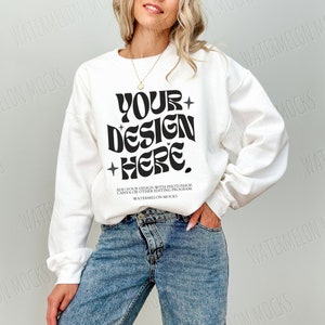 Gildan 18000 Sweatshirt Mockup White Sweatshirt Mockup Winter Sweater Mockup Model Mockup Crewneck Mockup Oversized Sweatshirt Mockup Trendy