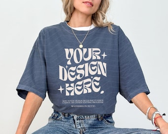 Comfort Colors Mockup Denim Mockup C1717 Denim Mockup Oversized Tshirt Model Mockup Denim C1717 Mockup Blue T-Shirt Mock Denim 1717 Mockup