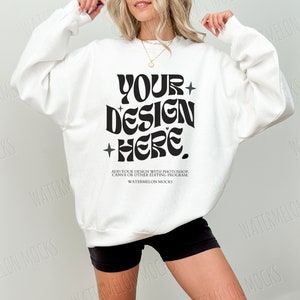 Gildan 18000 Sweatshirt Mockup White Sweatshirt Mockup Winter Sweater Mockup Model Mockup Crewneck Mockup Oversized Sweatshirt Mockup Trendy