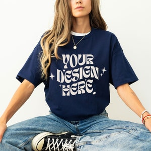 Gildan 5000 Navy Mockup Gildan 64000 Navy Mockup Navy C1717 Mockup Oversized Mockup Navy Bella Canvas 3001 Shirt Mockup Model Mockup Fall