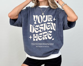 Comfort Colors Mockup Denim Mockup C1717 Denim Mockup Oversized Tshirt Model Mockup Denim C1717 Mockup Blue T-Shirt Mock Denim 1717 Mockup