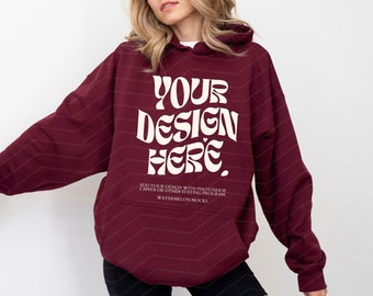 Gildan 18500 Maroon Gildan Hoodie Mockup Maroon 18500 Hoodie Mockup Maroon Oversized Hoodie Maroon Mockup Hooded Mock up Model Mockup