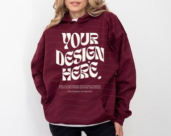 Gildan 18500 Maroon Gildan Hoodie Mockup Maroon 18500 Hoodie Mockup Maroon Oversized Hoodie Maroon Mockup Hooded Mock up Model Mockup
