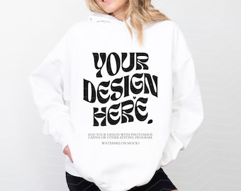 Maqueta de sudadera con capucha Gildan 18500 blanca Gildan Maqueta de sudadera con capucha blanca 18500 Sudadera con capucha blanca de gran tamaño Maqueta blanca Maqueta con capucha Maqueta del modelo G185
