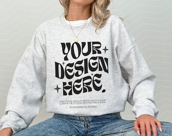 Gildan 18000 Ash Mockup Ash Sweatshirt Mockup Oversized Mockup Ash Sweater Mockup Heather Grey 18000 Gildan Mockup Crewneck Trendy Mock