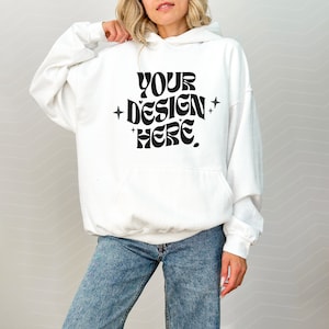 White Hoodie Mockup Gildan 185000  Oversized Hoodie White Mockup  Mockup White 18000 Gildan Hoodie Trendy Mock Studio Mockup