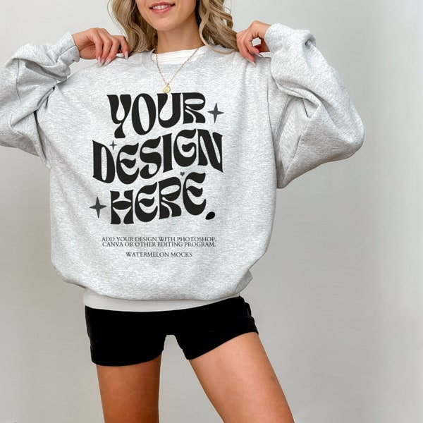 Gildan 18000 Ash Mockup Ash Sweatshirt Mockup Oversized Mockup Ash Sweater Mockup Heather Grey 18000 Gildan Mockup Crewneck Trendy Mock