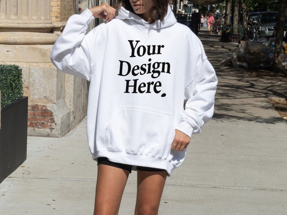 White Hoodie Mockup Gildan 185000 Street Oversized Hoodie White Mockup Street Mockup White 18000 Gildan Hoodie Trendy Mock Outdoors Mockup Etsy