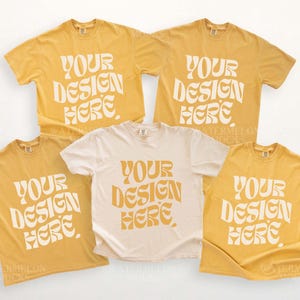 C1717 Flat Lay Family Mockup Ivory Mustard Front Mockup Comfort Colors 1717 Mockup c1717 Tshirt Folded Shirt Mock up Friends Mockup