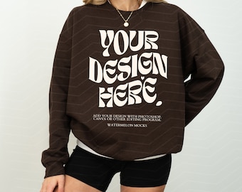 Gildan 18000 Dark Chocolate Mockup Sweatshirt Mockup Oversized Mockup Chocolate Sweatshirt Mockup 18000 Gildan Mockup Sweater Model Mock