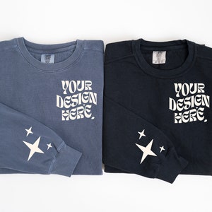 Sleeve Mockup Comfort Colors 1566 Couple Mockup Comfort Colors Denim Black Folded Sweatshirt Mock up Flat lay Mockup Comfort Colors Mockup