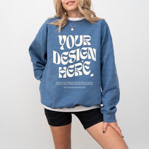 Gildan 18000 Indigo Blue Mockup Indigo Blue Sweatshirt Mockup Oversized Indigo Blue Crewneck Mockup Model 18000 Gildan Blue Mock up Trendy