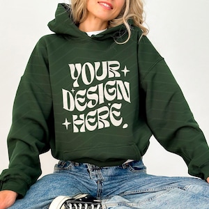 Gildan 18500 Mockup Gildan Forest Green Hoodie Mockup Sweatshirt Model Mockup Gildan Forest Green 18500 Gildan Hoodie Mockup Studios image 1