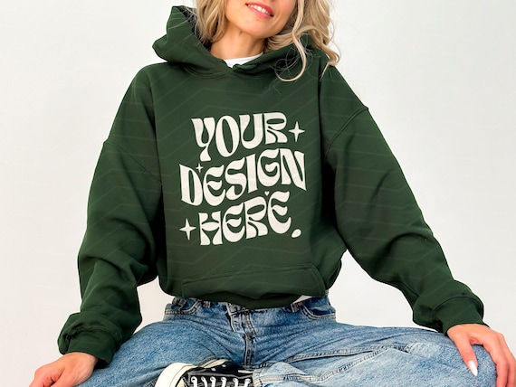 Gildan 18500 Mockup Gildan Forest Green Hoodie Mockup Sweatshirt Model Mockup Gildan Forest Green 18500 Gildan Hoodie  Mockup Studios