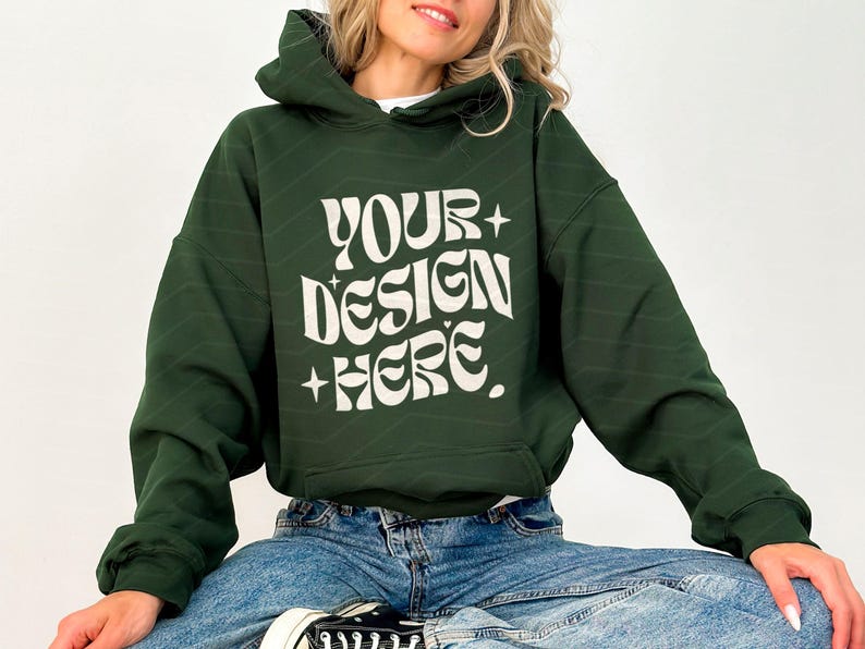 Gildan 18500 Mockup Gildan Forest Green Hoodie Mockup Sweatshirt Model Mockup Gildan Forest Green 18500 Gildan Hoodie Mockup Studios image 1