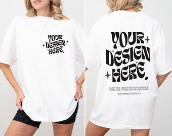 Comfort Colors Front and Back White C1717 White Mockup Print on Back Oversized Tshirt Model Mockup Gildan White Mockup 3001 White t-Shirt