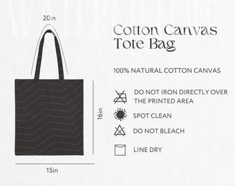 Canvas Tote Bag Size Chart with Product Details Cotton Tote Bag Care Instructions Shopping Bag Mockup Size Printable POD Size Care Chart