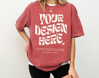 Comfort Colors Mockup Crimson Mockup C1717 Crimson Mockup Oversized Tshirt Model Mockup Crimson C1717 Mockup T-Shirt Mock