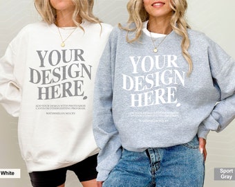 Couple Sweatshirt Mockup Gildan 18000 Mockup Sport Grey Athletic Heather Mockup White 18000 Mockup Bachelorette Mockup Oversized Mock Couple