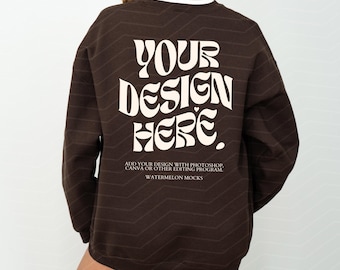 Gildan 18000 Dark Chocolate Back Mockup Sweatshirt Mockup Oversized Mockup Print on Back Chocolate Sweatshirt Mockup 18000 Gildan Mockup