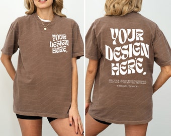 Front and Back Comfort Colors Espresso Mockup C1717 Espresso Mockup Front Back Mockup Print on Back Oversized Tshirt Model Mockup