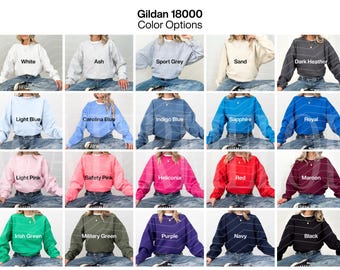 Gildan 18000 Färgkarta Tryckbar tröja 18000 Färgalternativ Gildan Färgprov G 180 Färgguide Storlekstabell 18000 Modell Färgpalett