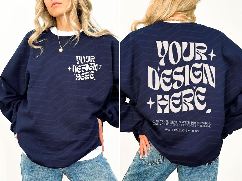 Gildan 18000 Mockup-Bundle: Vorder- und Rückseite des Sweatshirts, Schwarz-Weiß-Mockup, Druck auf der Rückseite, Oversized-Sweatshirt, Komplettes Shop-Bundle Bild 8