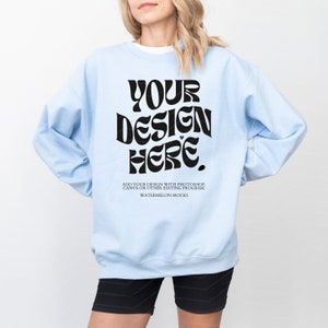 Gildan 18000 Blue Mockup Blue Sweatshirt Mockup Oversized Light Blue Mockup Model Mockup 18000 Gildan Light Blue Mock Crewneck Trendy Mockup