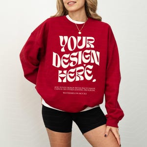 Gildan 18000 Cardinal Red Mockup Sweatshirt Mockup Oversized Mockup Cardinal Red Sweatshirt Mockup 18000 Gildan Mockup Sweater Model Mock image 1