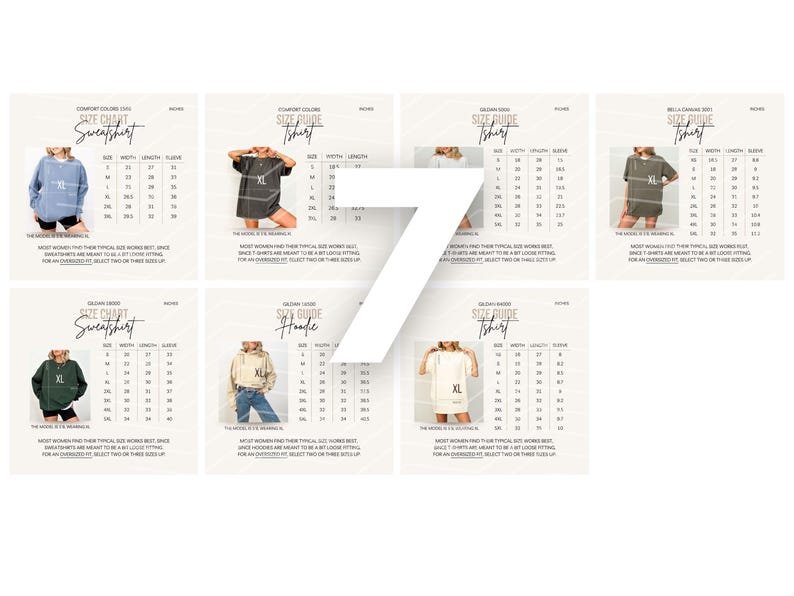 Size Chart Gildan CC1717 Mockup Tshirt Sizing Guide in Inches Unisex Size Chart Unisex Sizing Model Mock up Unisex Tee Size Chart Bundle image 3