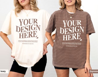 Paar comfortkleuren C1717 Ivoor Espresso Mockup C1717 Koppel Mockup C1717 Mockup Bach Mockup Shirt Vrijgezellenfeest Mockup Groepsmodel