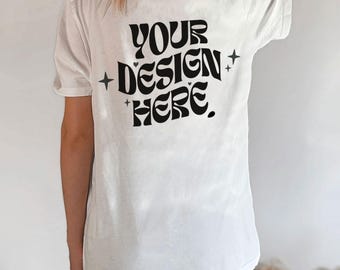 Comfort Colors C1717 White Mockup Print on Back C1717 Mockup Back Oversized Mockup White Tshirt Mockup Model Mockup White Bella Canvas 3001