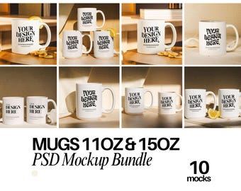 15oz White Ceramic Mug Mockup Bundle Coffee 11oz Mug Mockup Cozy Mug Bundle Coffee Cup Mockups 15oz Mockup Smart Object Mockup Bundle