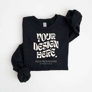 Gildan 18000 Black Mockup Gildan Black Sweatshirt Flat Lay Mockup Folded Sweatshirt Mockup Black Gildan 18000 Flatlay Crewneck Mockup White image 1