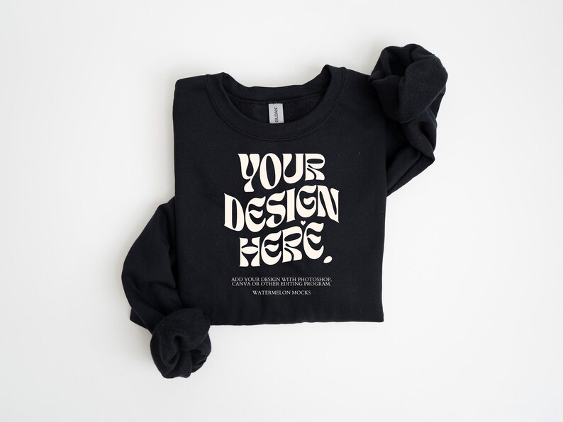 Gildan 18000 Black Mockup Gildan Black Sweatshirt Flat Lay Mockup Folded Sweatshirt Mockup Black Gildan 18000 Flatlay Crewneck Mockup White image 1