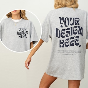Gildan 5000 Sport Grey TShirt Front and Back Mockup 5000 Shirt Mockup Sport Grey Mockup Front Back Oversized Mockup Gildan 5000 Mockup