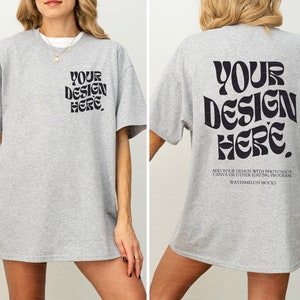 Gildan 5000 Sport Grey TShirt Front and Back Mockup 5000 Shirt Mockup Sport Grey Mockup Front Back Oversized Mockup Gildan 5000 Mockup