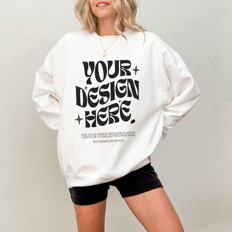 Gildan 18000 Sweatshirt Mockup White Sweatshirt Mockup Winter Sweater Mockup Model Mockup Crewneck Mockup Oversized Sweatshirt Mockup Trendy image 1