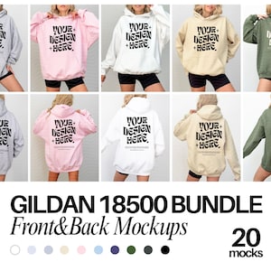 Front and Back Gildan 18500 Mockup Bundle Front Back Hoodie Mockup Bundle Black White Mock Print on Back Oversized Hoodie Whole Shop Bundle