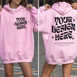 Light Pink Gildan Front Back Hoodie Gildan 18500 Mockup Print on Back Gildan Pink Hoodie Mockup Oversized Hoodie Mockup Pink Model Mockup