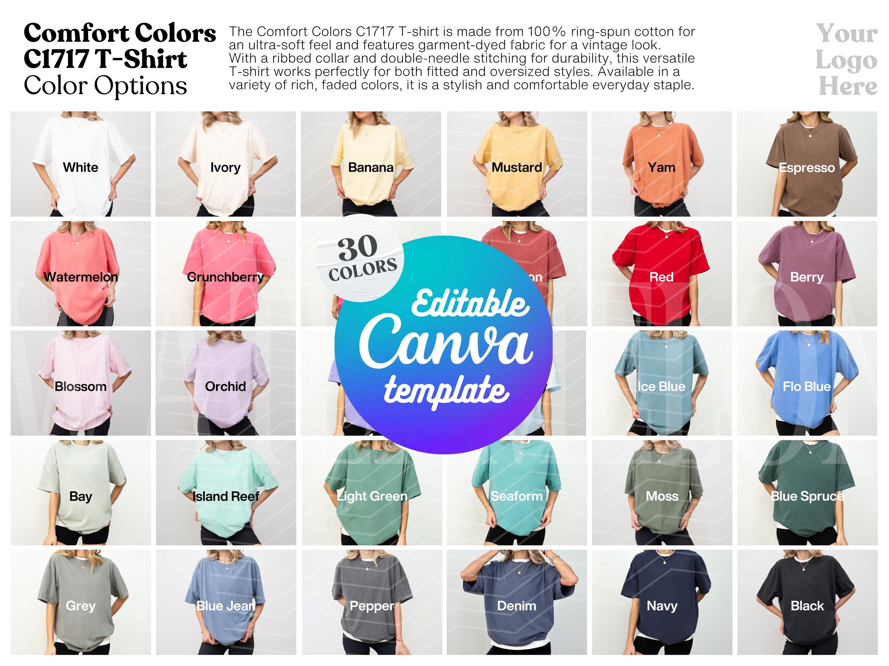 Comfort Colors C1717 Color Chart Canva Template Printful Tshirt C1717 ...