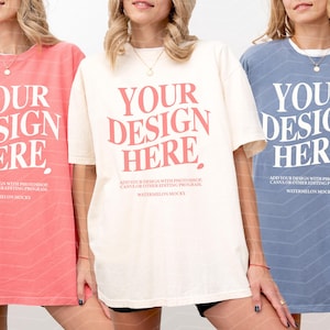 Group T-Shirt Mockup Comfort Colors C1717 Ivory Blue Jeans Mockup C1717 Mockup Bach Mockup Shirt Bachelorette Mockup Best Friends Mockup