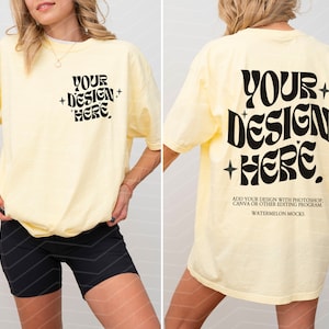 Front and Back Comfort Colors Banana Mockup C1717 Banana Mockup Front Back Mockup Print on Back Oversized Tshirt Model Mockup Yellow Mock