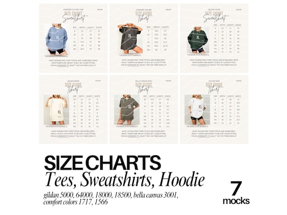 Size Chart Gildan CC1717 Mockup Tshirt Sizing Guide in Inches Unisex Size Chart Unisex Sizing Model Mock up Unisex Tee Size Chart Bundle