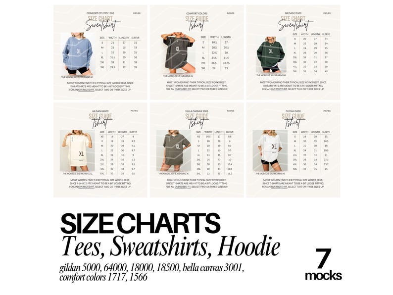 Size Chart Gildan CC1717 Mockup Tshirt Sizing Guide in Inches Unisex Size Chart Unisex Sizing Model Mock up Unisex Tee Size Chart Bundle image 1