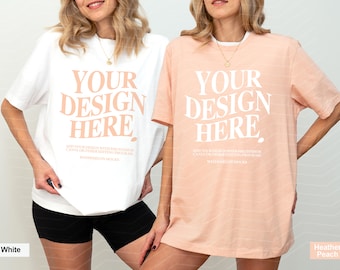 Couple Bella Canvas 3001 White Heather Peach Mockup BC 3001 Couple Mockup Bella Canvas 3001 Mockup Shirt Bachelorette Mockup Group Mockup