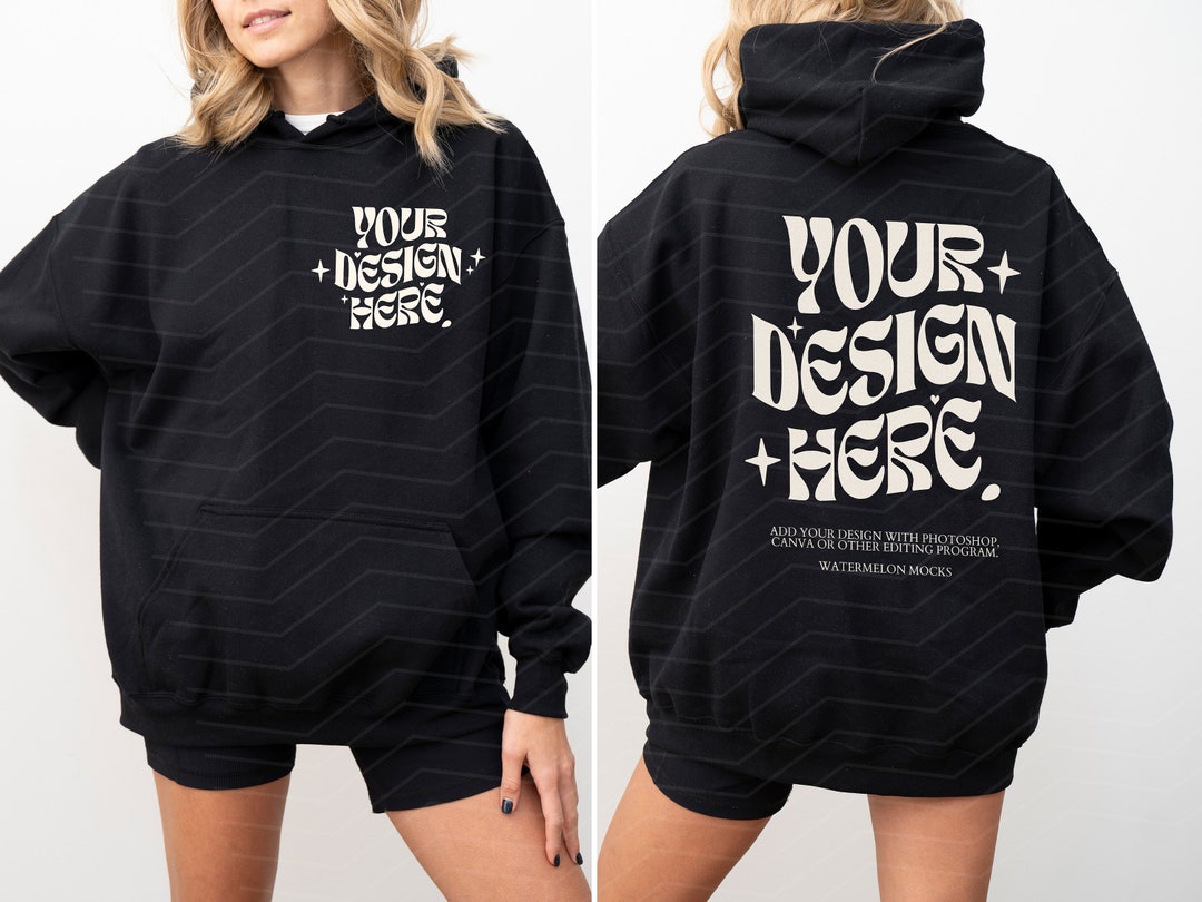 Front and Back Gildan 18500 Black Gildan Hoodie Mockup Front Back